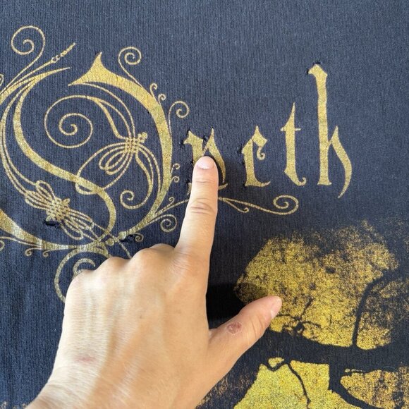 Vintage OPETH Swedish Metal t shirt RING Mens M Black Sweden Rock FADED HOLES!! - Picture 4 of 12